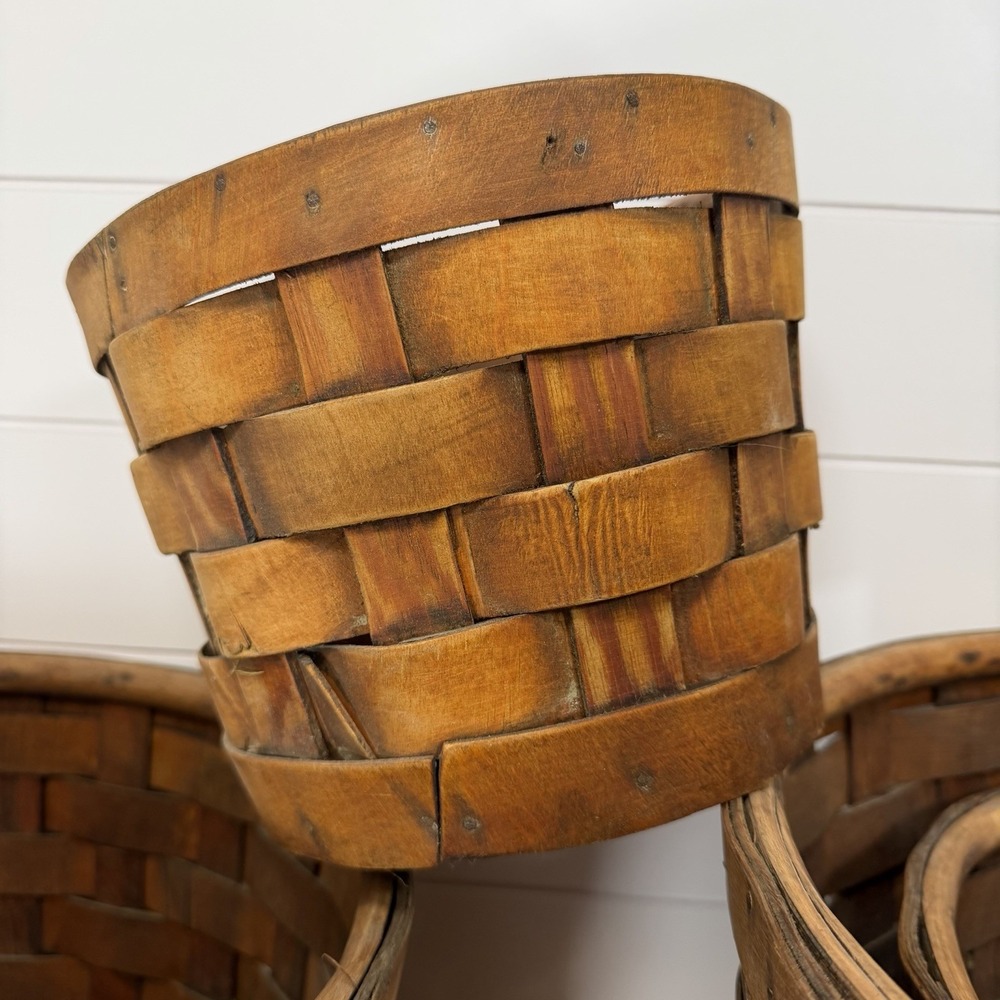Antique S-XL Nesting Wood Splint Baskets *Flaws* Dark Woven Slats With Tacks - Picture 12 of 16